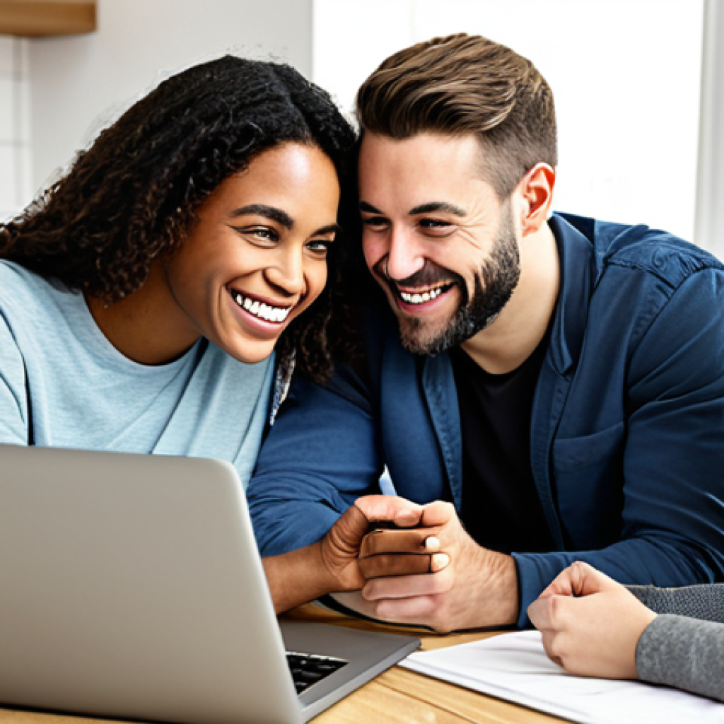 **
"A diverse group of people, fully clothed in casual attire, gathered around a laptop, smiling and pointing at the screen, discussing online deals and savings, depicting an air co-op community, bright and inviting setting, safe for work, appropriate content, family-friendly, perfect anatomy, correct proportions, well-formed hands, natural pose, professional digital art, high quality."
**