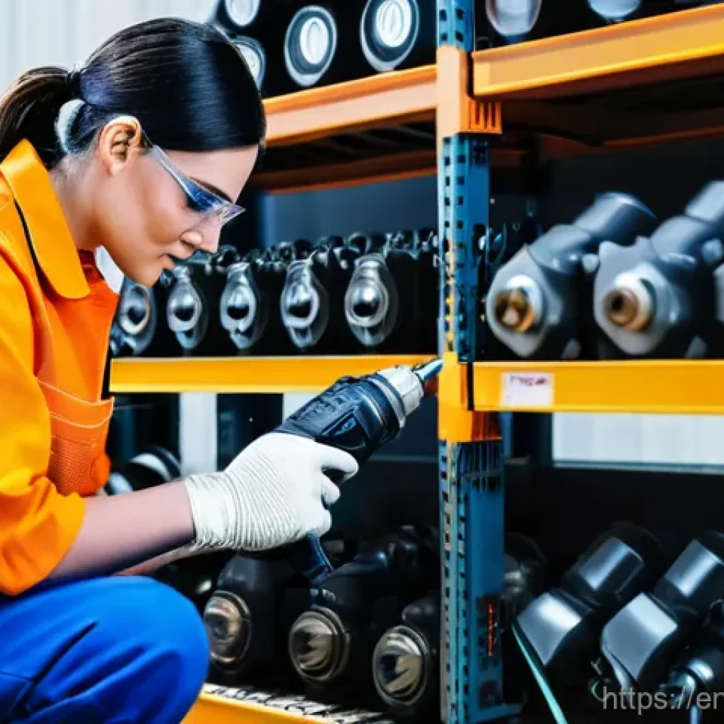 공업용 에어공구 추천 - **Prompt:** A dynamic, wide-angle shot of a skilled male or female technician, dressed in a modern, ...